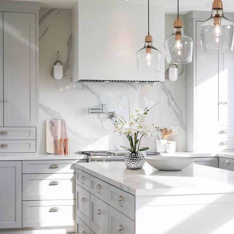 ND Orchids Artificial Flowers 20.8'' Faux Orchid Flower Arrangement Fake Orchid White Flower with Silver Ceramic Vase Phalaenopsis Orchid for Home Office Bathroom Table Centerpieces Decor, Briful - Image 5